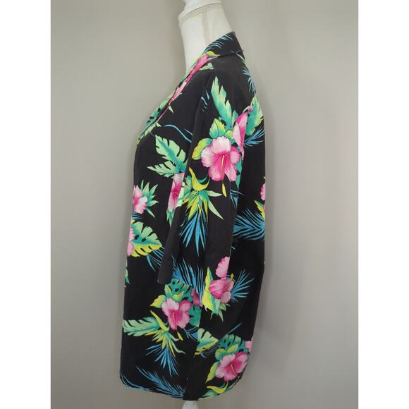 Vintage 9th Wave Hawaiian tropical button up shirt black - Picture 2 of 8